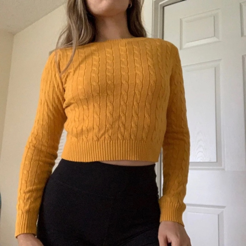 Garage Cropped Knit Mustard Sweater
